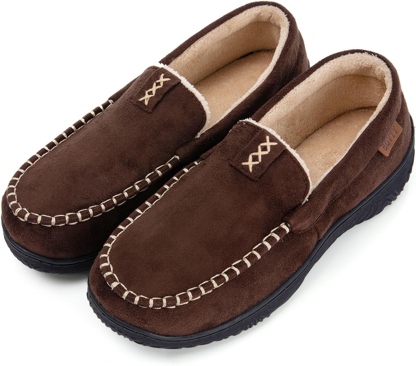 Men's Moccasin Slippers, Memory Foam Indoor Outdoor House Shoes