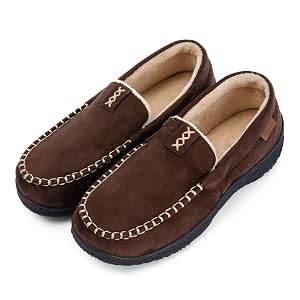 Mens Moccasin House Slippers - Memory Foam Indoor Outdoor Shoes Breathable Slip-on Loafers