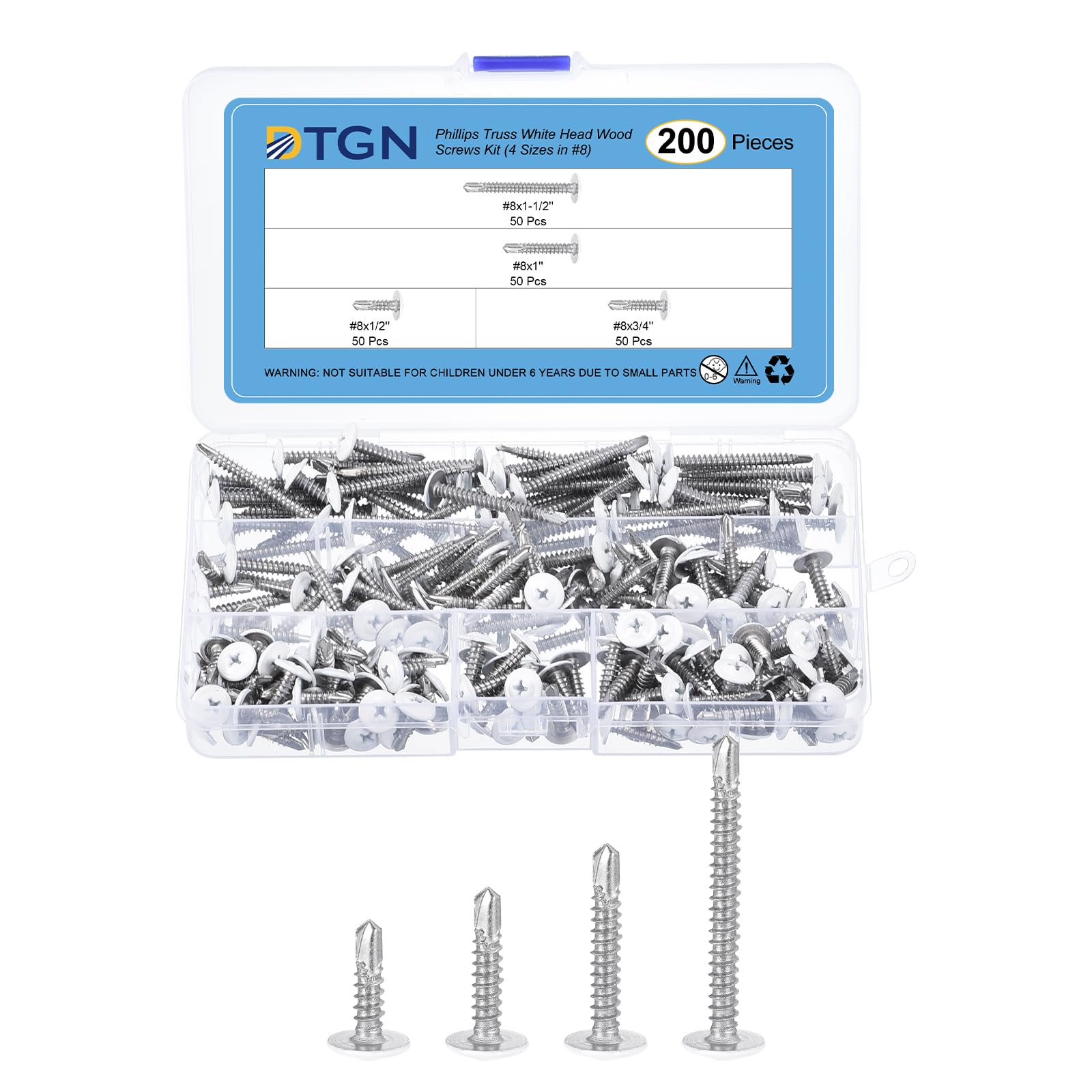 DTGN Sheet Metal Screws Assortment Kit, 200Pack, for Wood Furniture