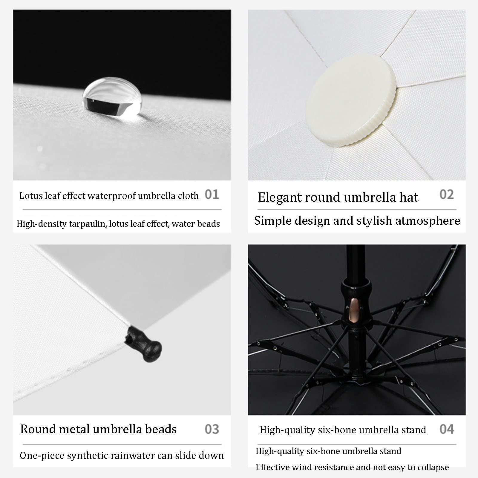 Parasole parasol podróżny, składany parasol wiatroszczelny 6 żeber, 8 kolorów parasol kieszonkowy, parasol ochronny - mały - kompaktowy, lekki, mocny, mini, przenośny(White)