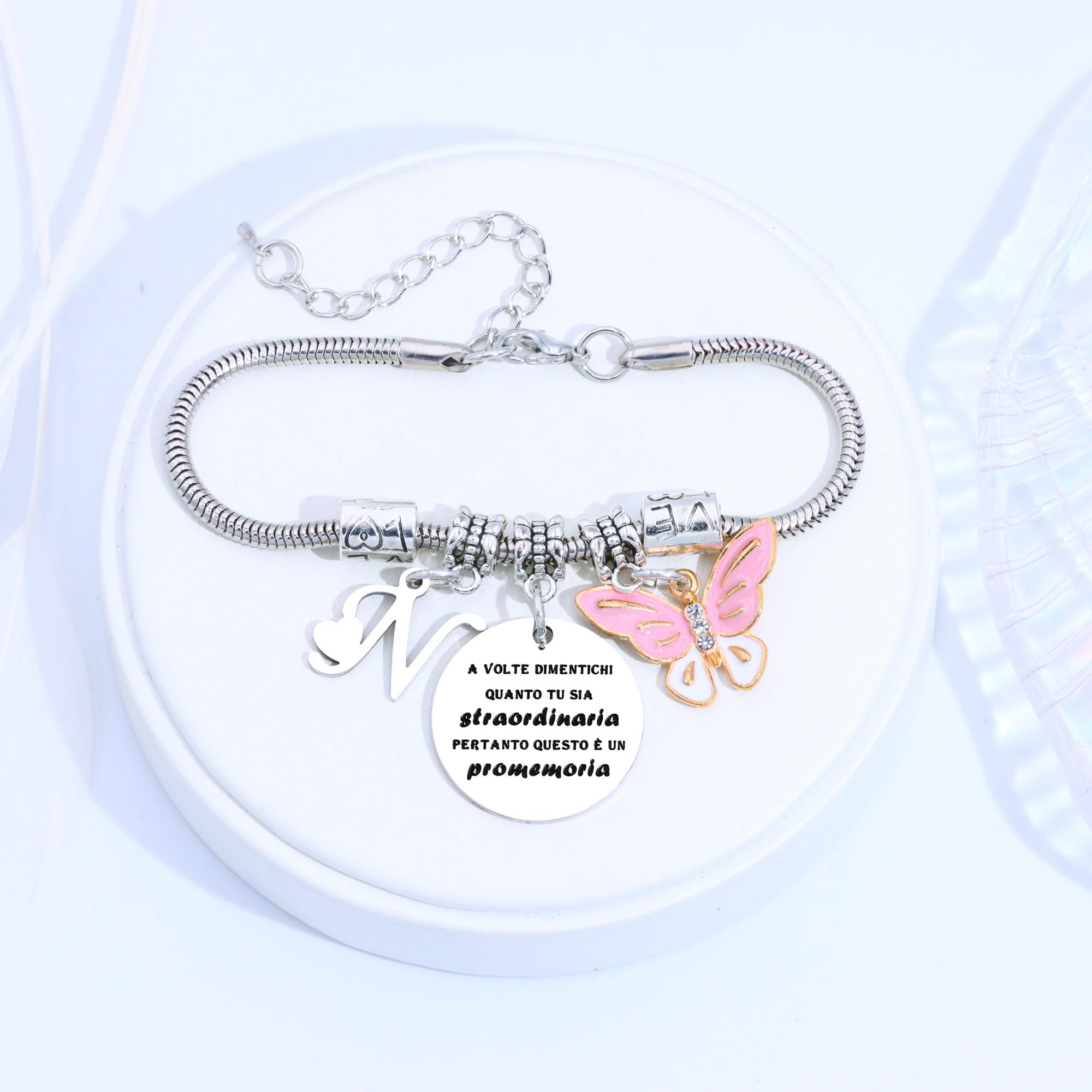 SAMORION A Volte Dimenticati quanto tu sia straordinaria pertanto questo è un promemoria-Moda Rosa Farfalla Ciondolo Lettere Iniziali Braccialetti Regalo Ispiratore Per le Donne Ragazze Nipote