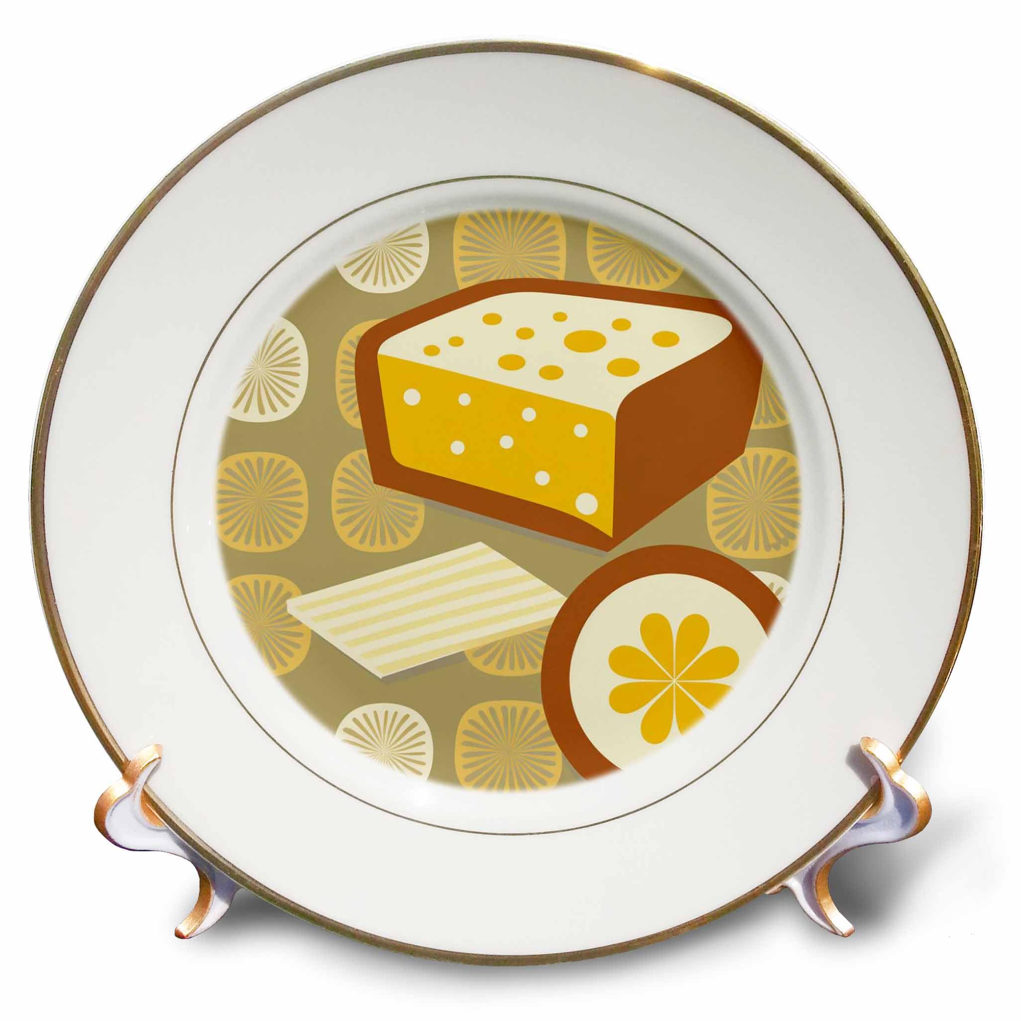 3dRose 8 inch Porcelain Plate - Retro design elements highlight this bread and butter illustration Craftsman Studios - Mid-Century Modern