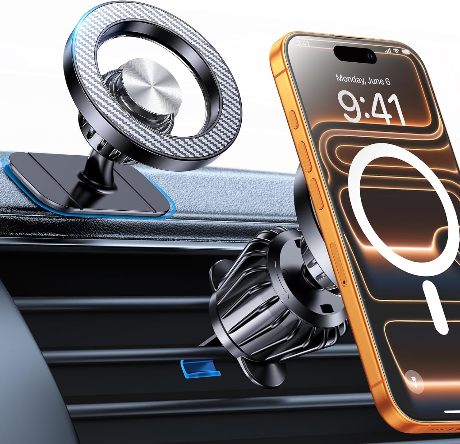Coolpow Handyhalterung Auto für Magsafe Autohalterung【20x N55 Magnet】Handy Halterung Auto Zubehör Innenraum【360° Drehbar】Magnetische Auto Handyhalterung Lüftung für iPhone 17 Pro Max,Kohlenstofffaser