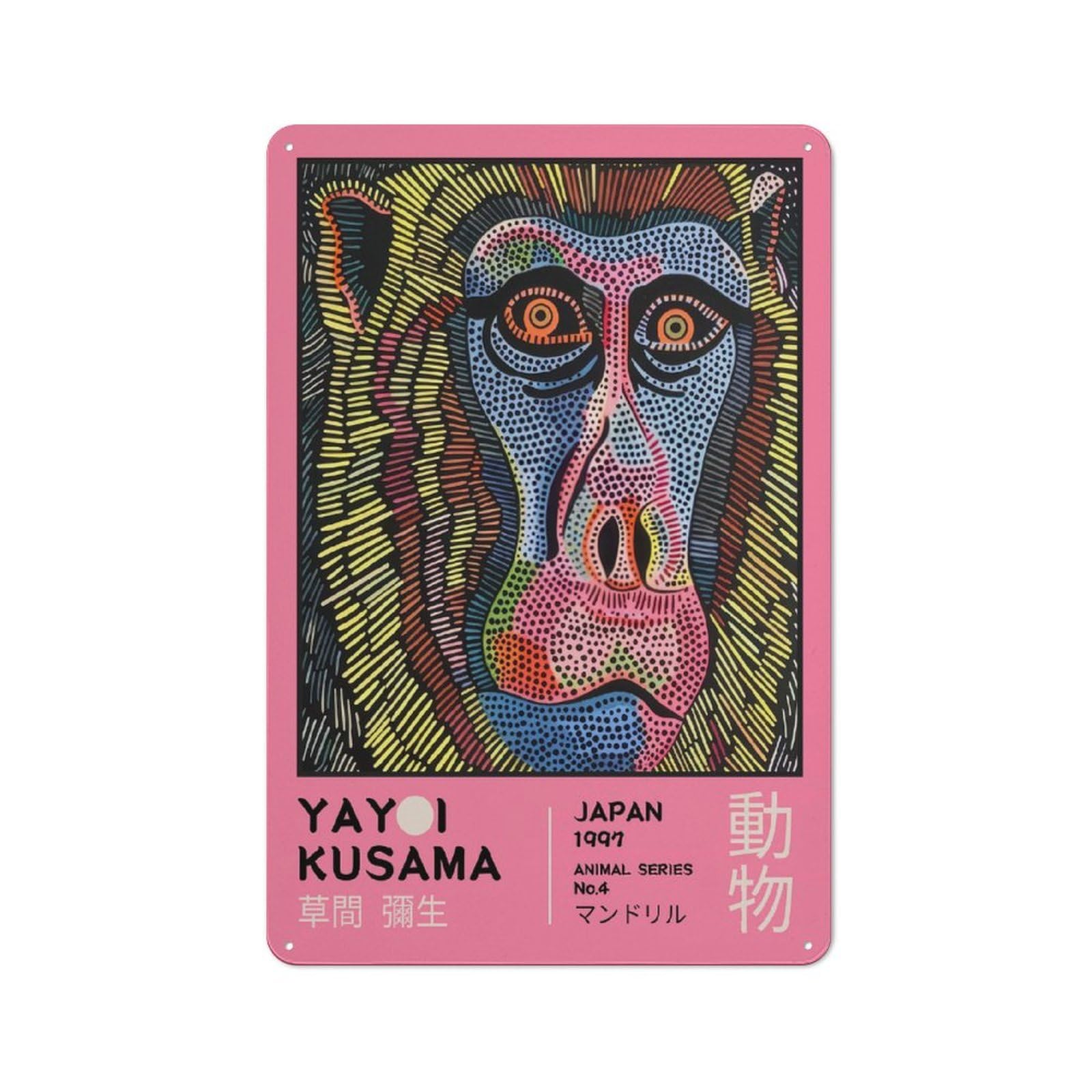 Junmoney Style-10 Kitchen Metal Sign With Yayoi Kusama Mandrill No.4 Exhibition Poster Design 30X20cm, Cosy Kitchen Wall Decor For Coffee Bar, Kitchen, Bistro Or Tea Corner