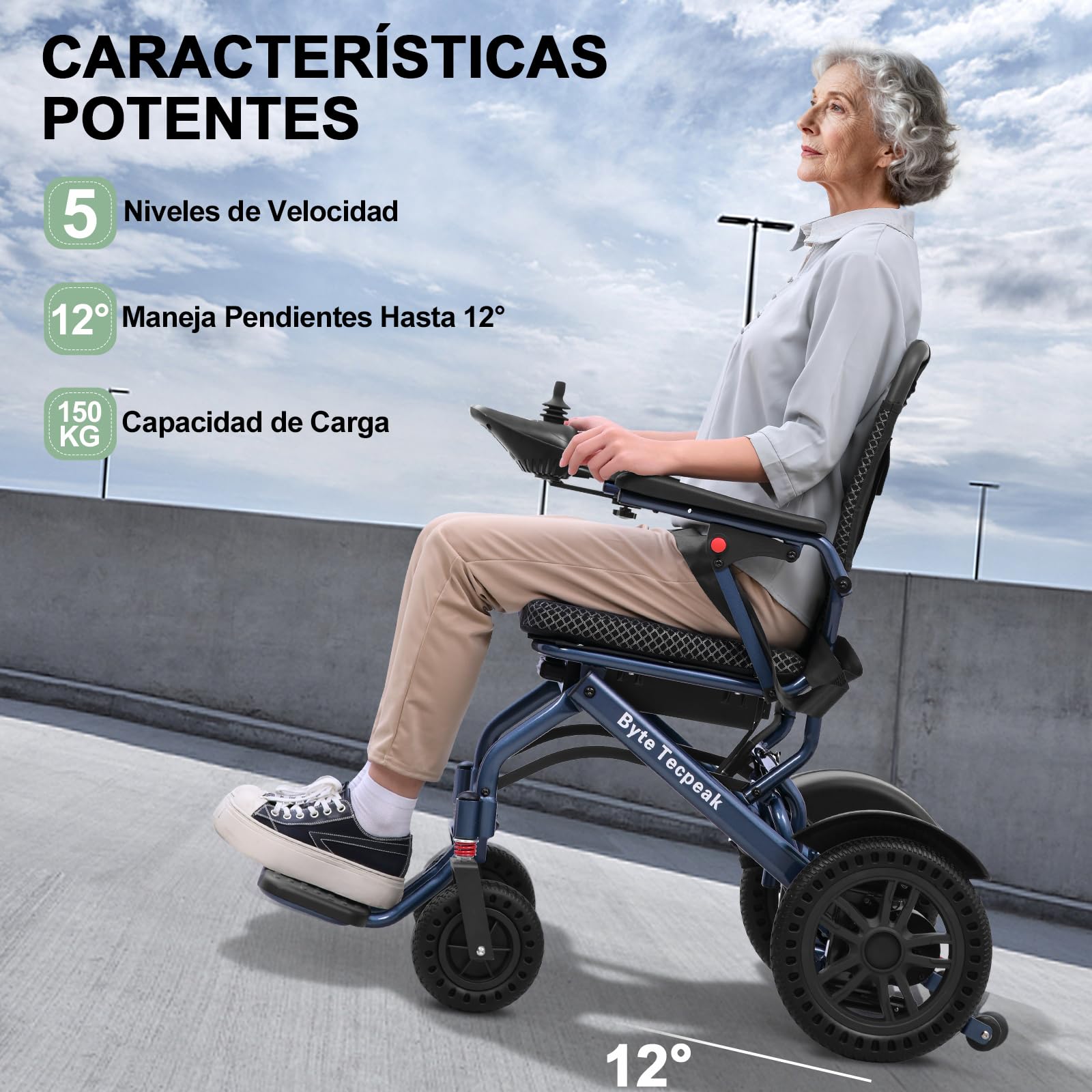 【Versión Mejorada】D14 Silla de Ruedas Eléctrica Plegable para Personas Mayores, Autonomía de 25km, 500W Motor, Cojín de asiento engrosado, Apta para Viajes y Estándares de Embarque (D14-Azul)