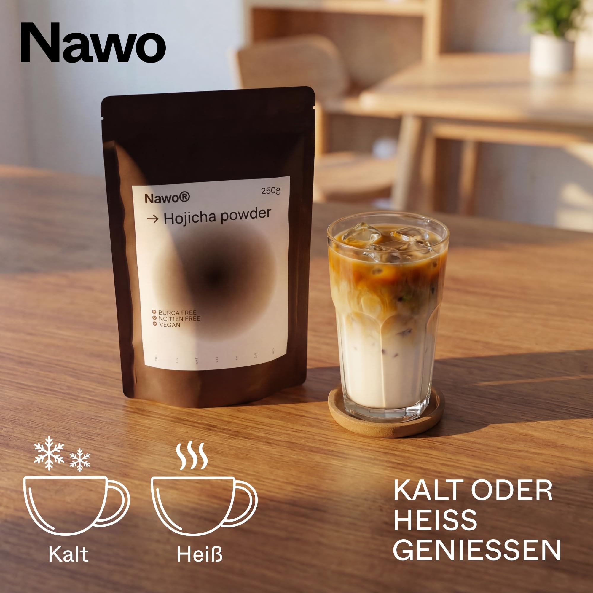 Hojicha Tee Pulver Barista – 250 g, Gerösteter Grüner Tee, Mildes und Aromatisches Geschmacksprofil, Ideal für Lattes, Cafés und Professionellen Einsatz – NAWO® Matcha