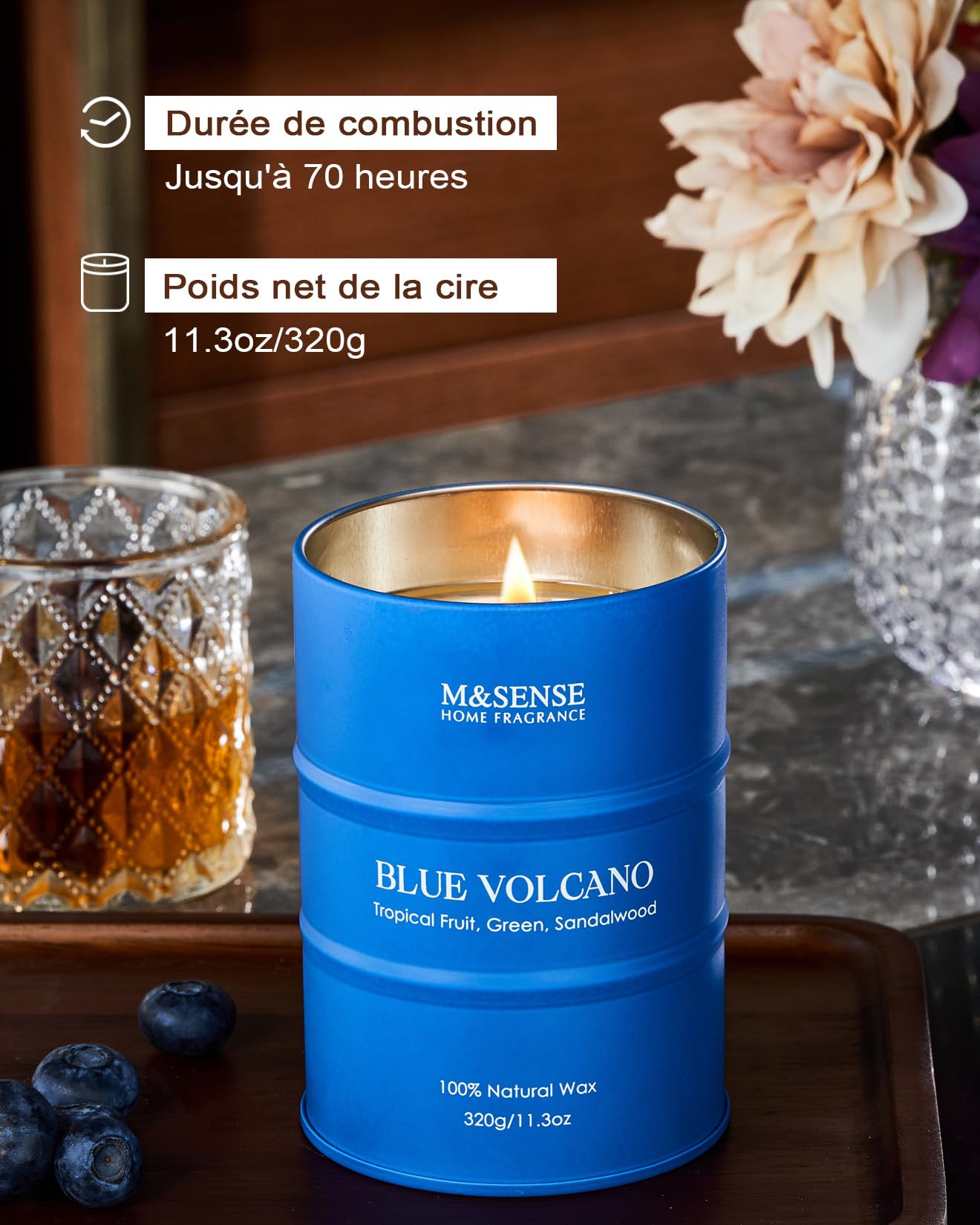 M&SENSE Grande Bougie Parfumée Café Torréfié 550g - 110 Heures De Combustion