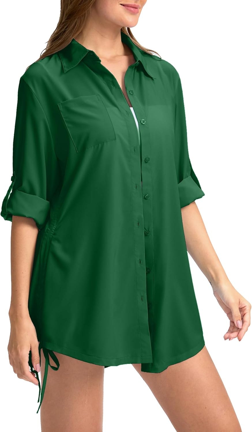 Women's UPF 50+ Long Sleeve UV Sun Protection Shirts Fishing Hiking Button Down Dress Shirt Swim Cover Up for Women
