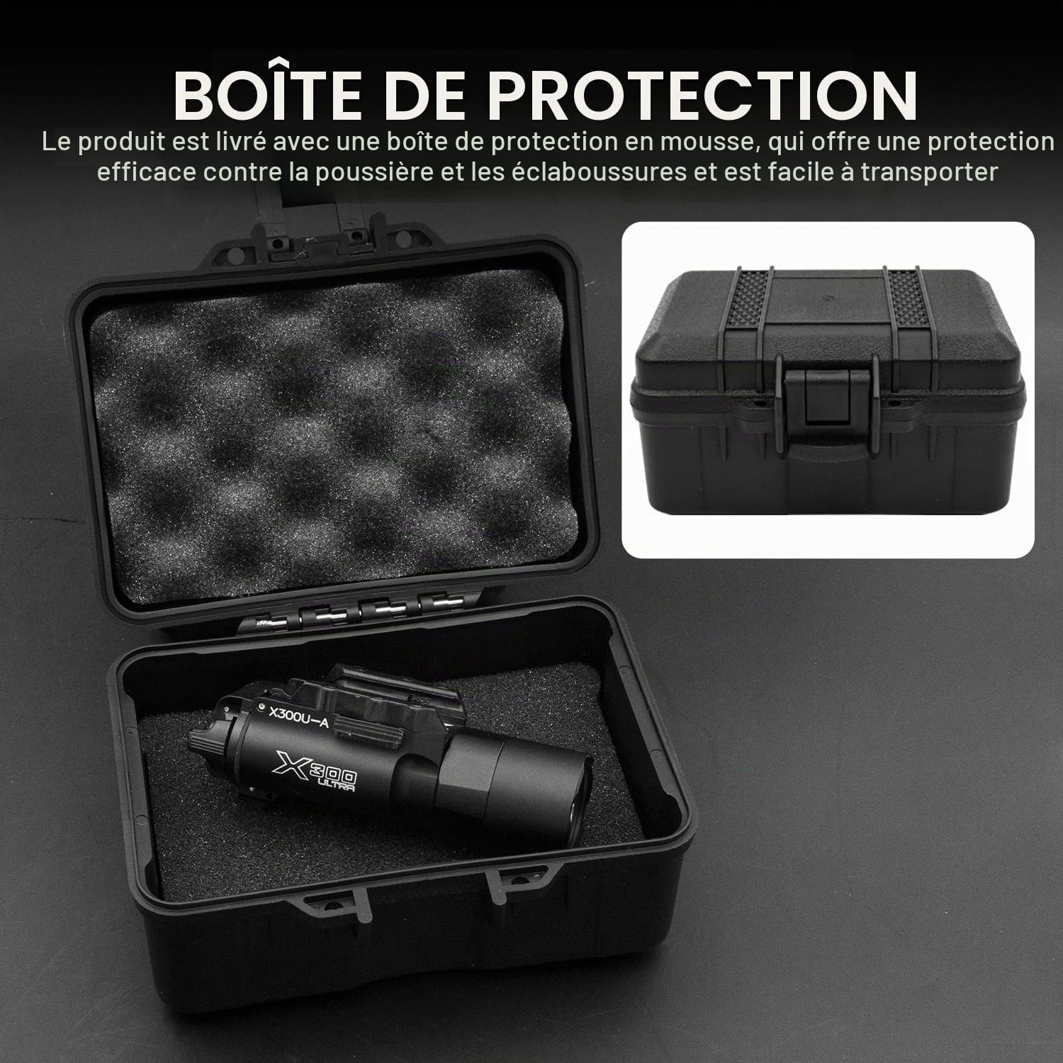 Zhongren X300 Lampe torche tactique pour airsoft 800 lumens Blanc 2 modes Lumière constante / momentanée (Noir)
