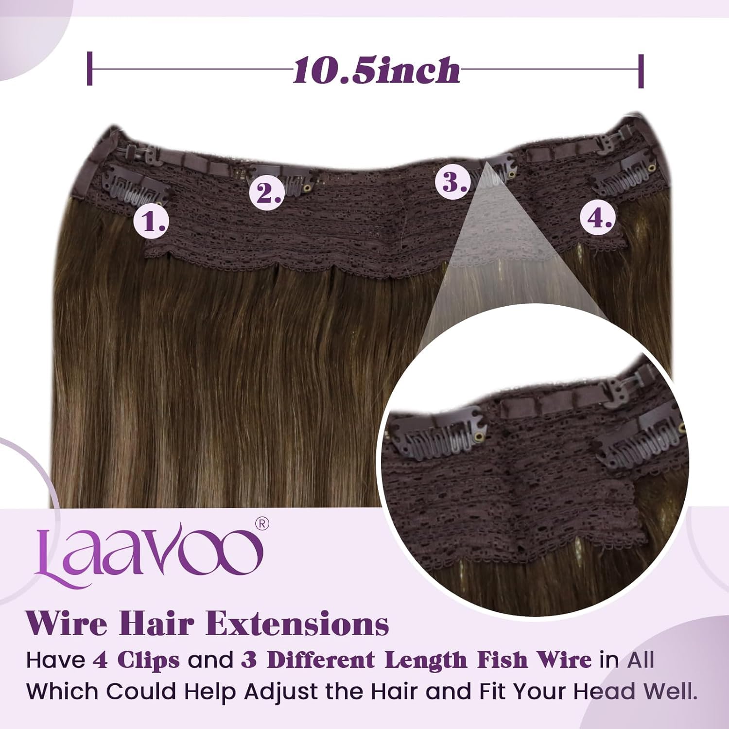 LaaVoo Human Hair Extensions Balayage Light Brown & Dark Blonde Real Remy Hair Invisible Wire Undetectable 100% Real Straight Hair Extensions Long-Lasting 80g 14 Inch #8/16/8 - Image 4