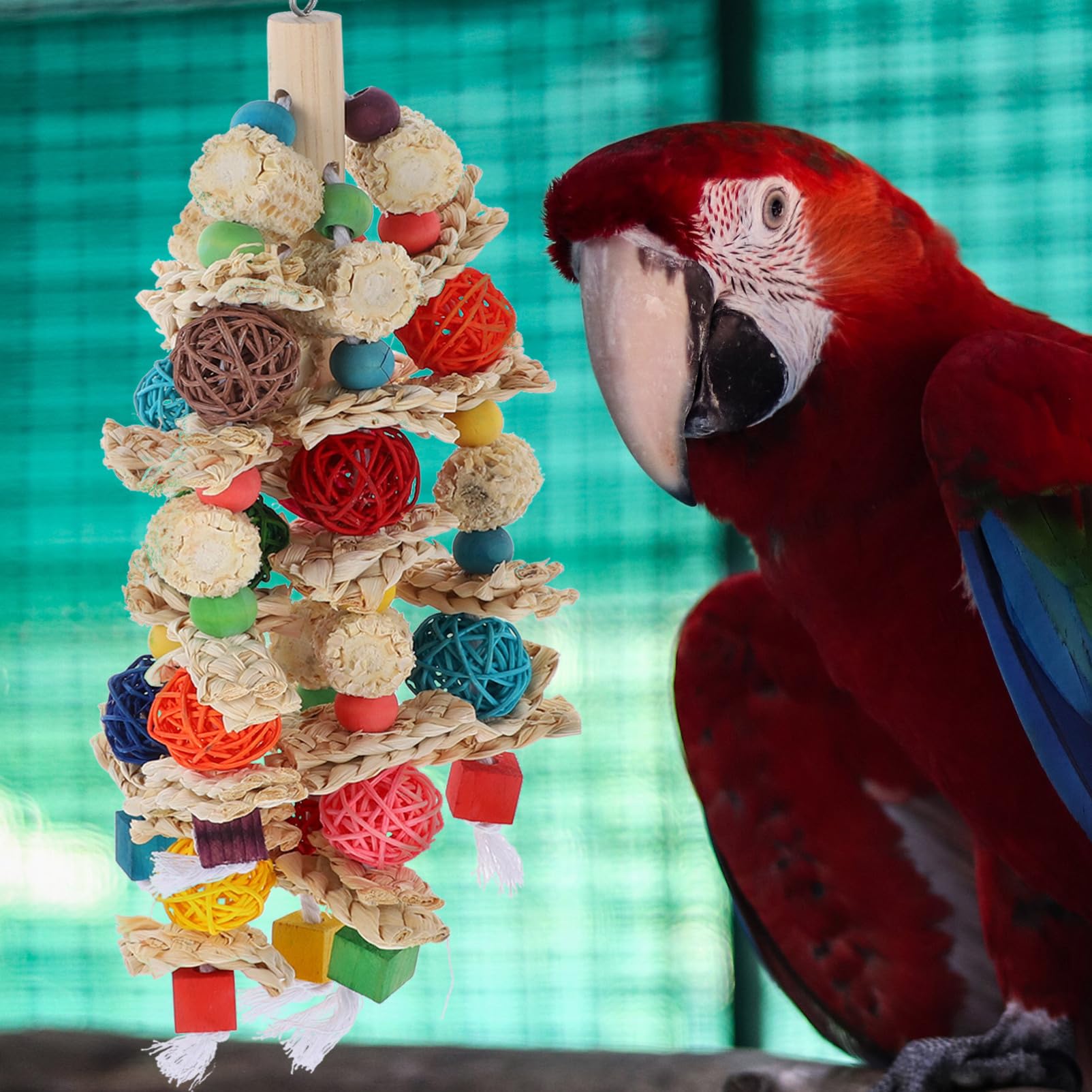 COLLBATH Großes Papageien Kauspielzeug Holz Vogelspielzeug Mit Schaukel Haken Käfigspielzeug Für Heimvögel