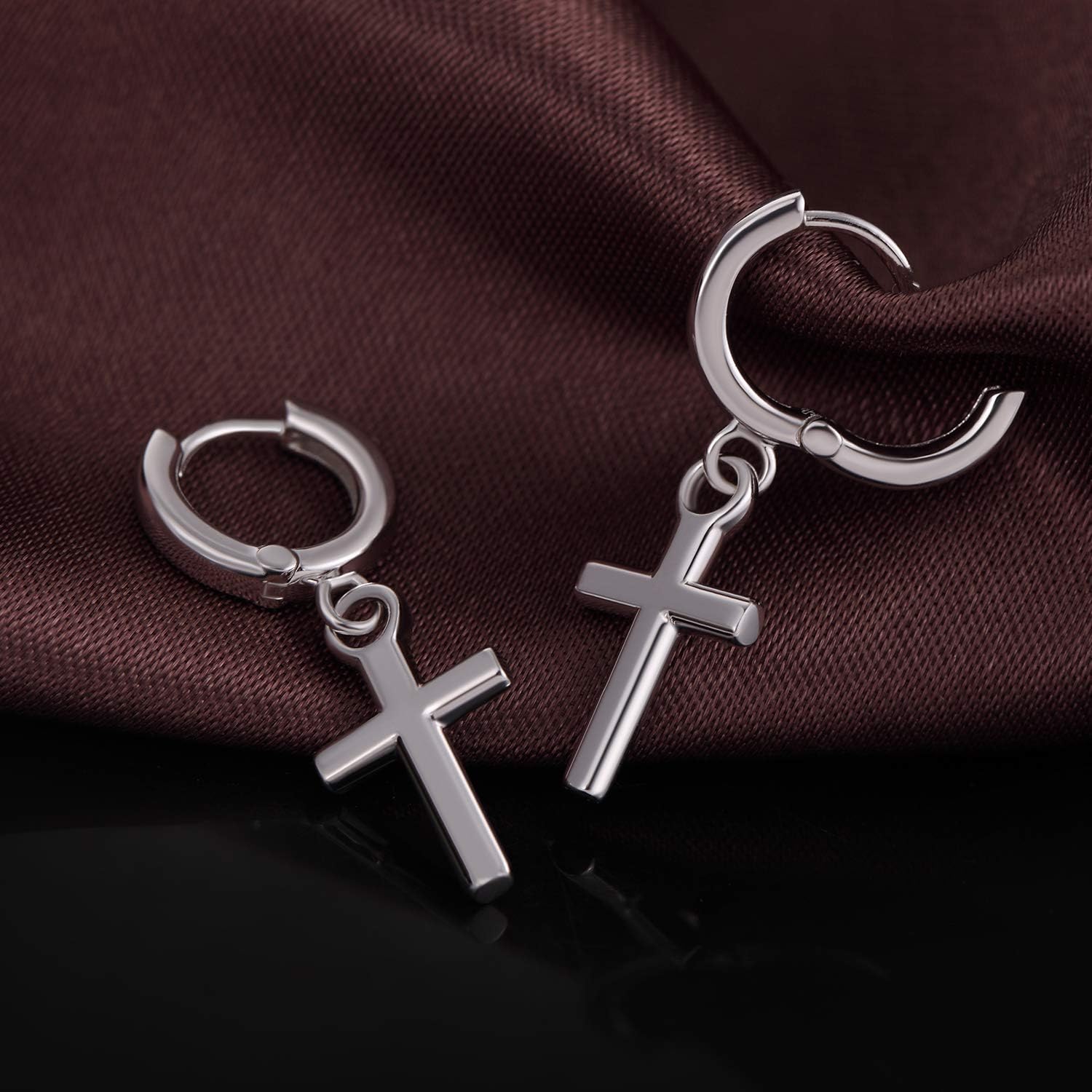 Jiamiaoi Sterling Silver Cross Dangle Earrings - Hypoallergenic Nickel Free Hoop Earrings for Men and Women - Image 6