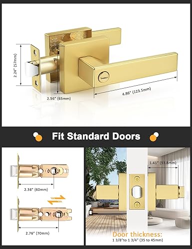 Miniatura 6 de Gobrico Manija de puerta de privacidad, manijas de puerta doradas, manija de puerta resistente, manija de cerradura de puerta cuadrada reversible