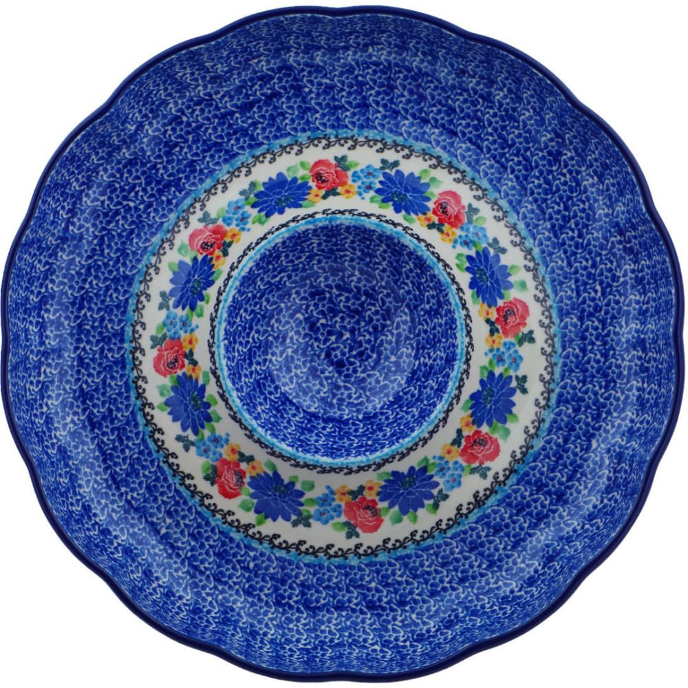 Authentic Polish Pottery Chip and Dip Platter 12-inch in Floweret Design Handmade in Boles?awiec Poland by Ceramika Artystyczna + Certificate of Authenticity
