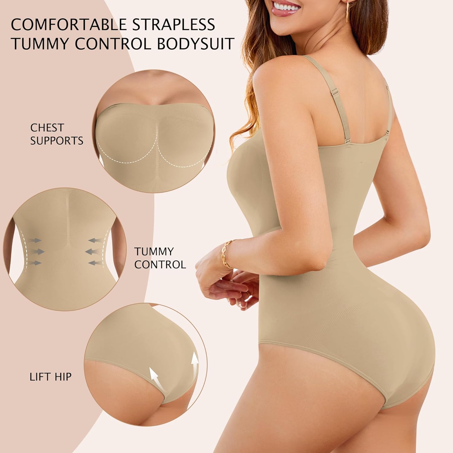Strapless Shapewear for Women Tummy Control Shapewear Seamless Bodysuit Body Shaper - Image 2