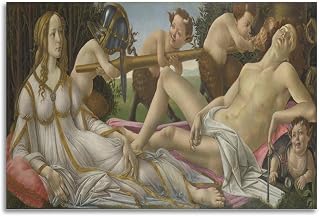 Venus And Mars by Sandro Botticelli Poster Painting On Canvas Wall Art Scroll Picture Print Living Room Walls Decor Homes 08x12inch(20x30cm)