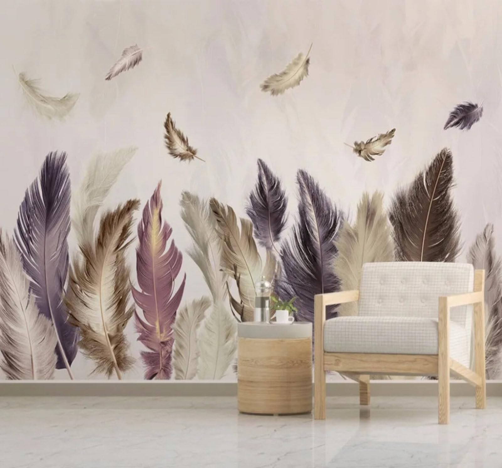 Wallpaper-3D-Xlm 250Cm×170Cm(B×H) Simple Beautiful Three Dimensional Colourful Feathers 3D Wallpaper Easy Install Feature Office Living Room Sofa Bedroom Tv Background Wall Decoration-250Cm×170Cm