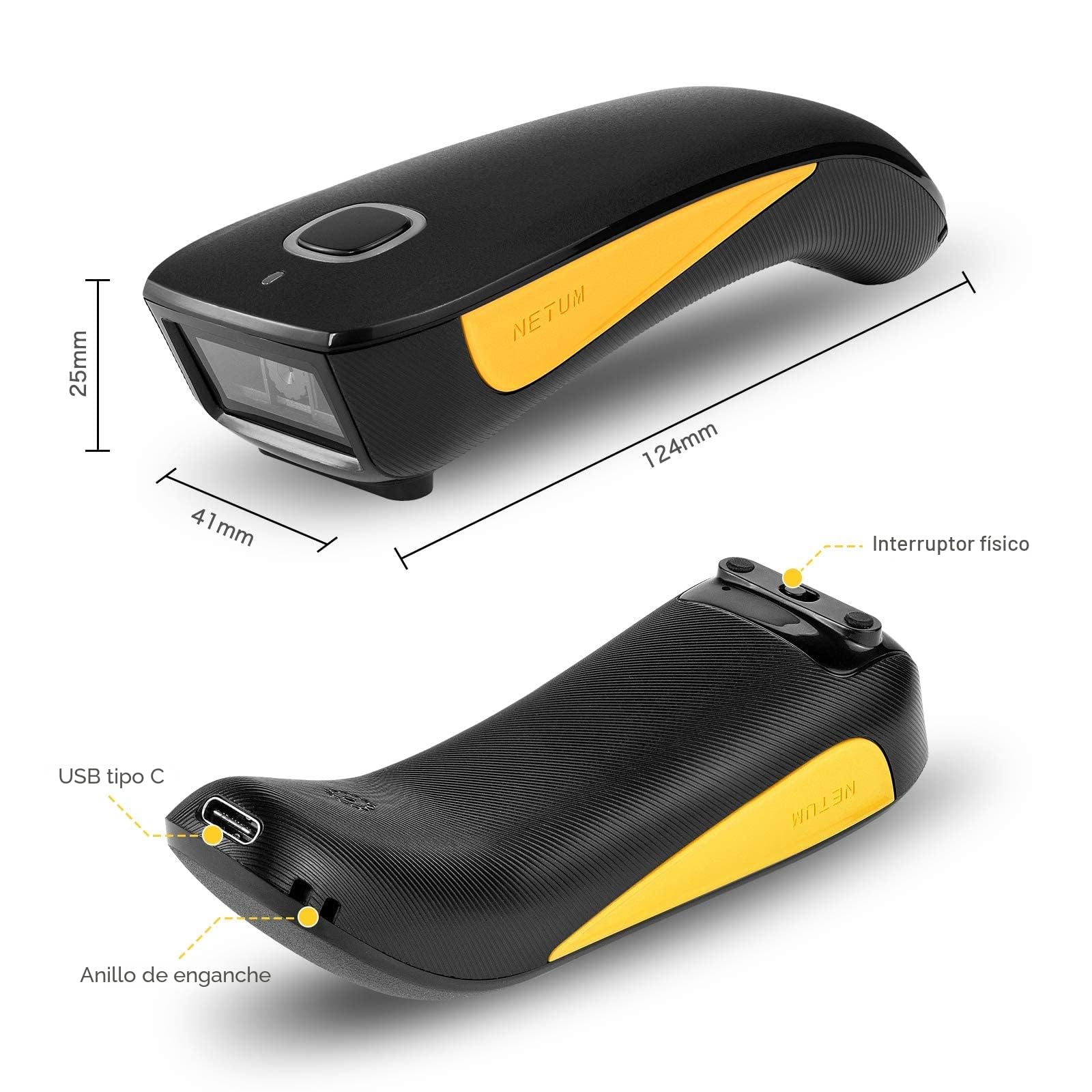 NETUM Escáner de código de Barras 1D 2D inalámbrico, Bluetooth QR escáner de Bolsillo portátil, para inventario para tabletas, iPhone, iPad, Android, iOS, PC y POS - C750