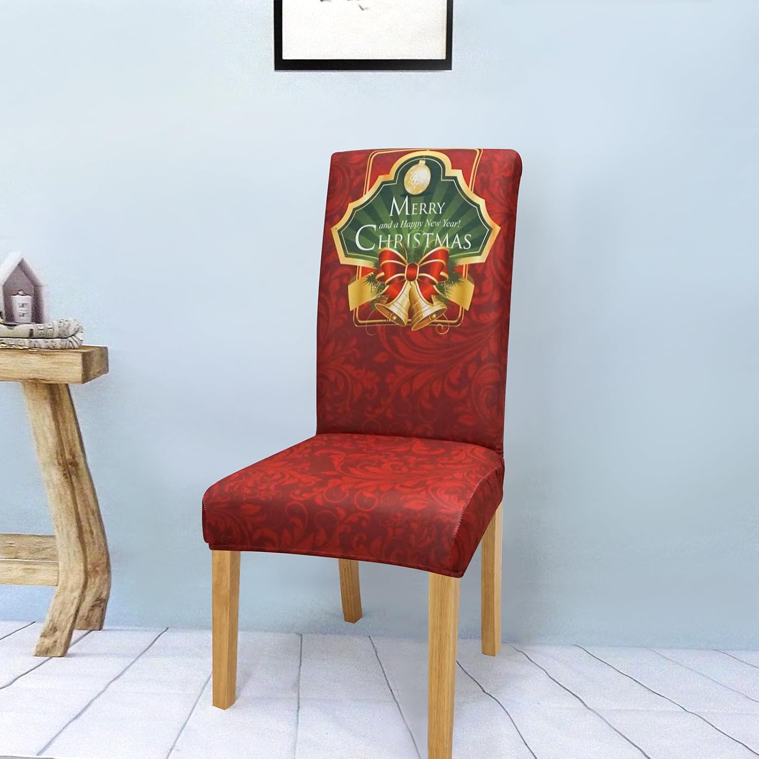 Set of 4/6 Christmas Dining Room Chair Covers, Red Christmas Chair Covers, Removable Stretch Chair Covers, Christmas Chair Covers Seat Protector for Home Kitchen Decor (4pcs)