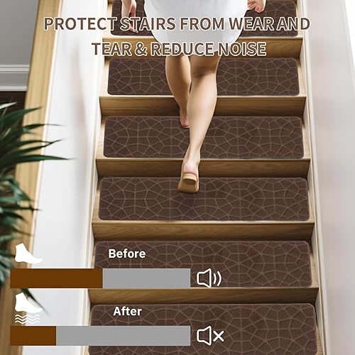 Miniatura 3 de JOYDREAM Alfombras antideslizantes para peldaños de madera, alfombras para escaleras interiores, peldaños y pegas, paquete de 15 fundas para