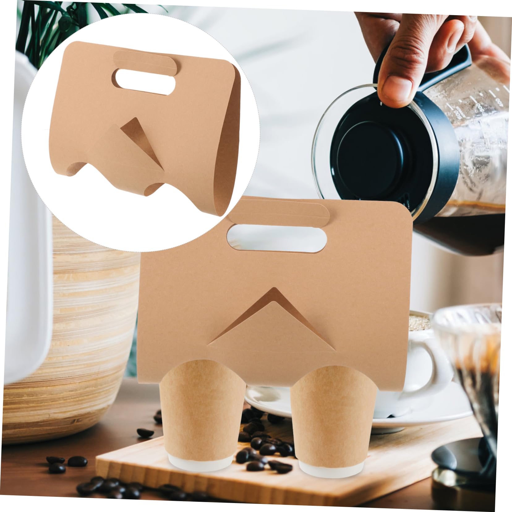SOLUSTRE 50pezzi Portabicchieri Carta Con Manico Per Bevande Calde e Fredde Per Caffè Tè Smoothie e Confezione Pratica Per Asporto e Eventi