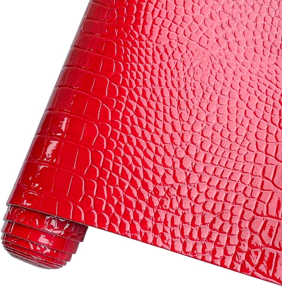 HYANG Dark Red Glossy Embossed Crocodile Texture PU Faux Leather Roll 11.8 "x 53" Very Suitable for Making Crafts, Leather Earrings, Different DIY Projects