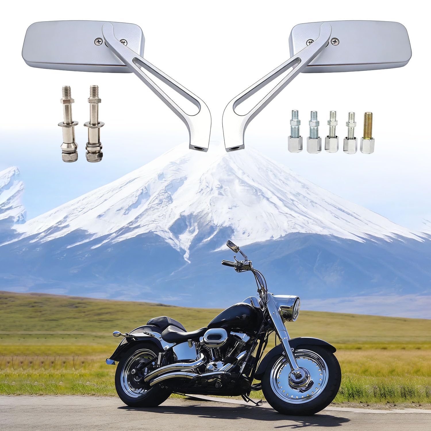 Specchietti Retrovisori Rettangolari Cromati 8mm 10mm con Lenti Blu, per Harley Davidson Softail Sportster, Honda, Bobber Cruiser Chopper Scooter Touring Sport Bike ATV