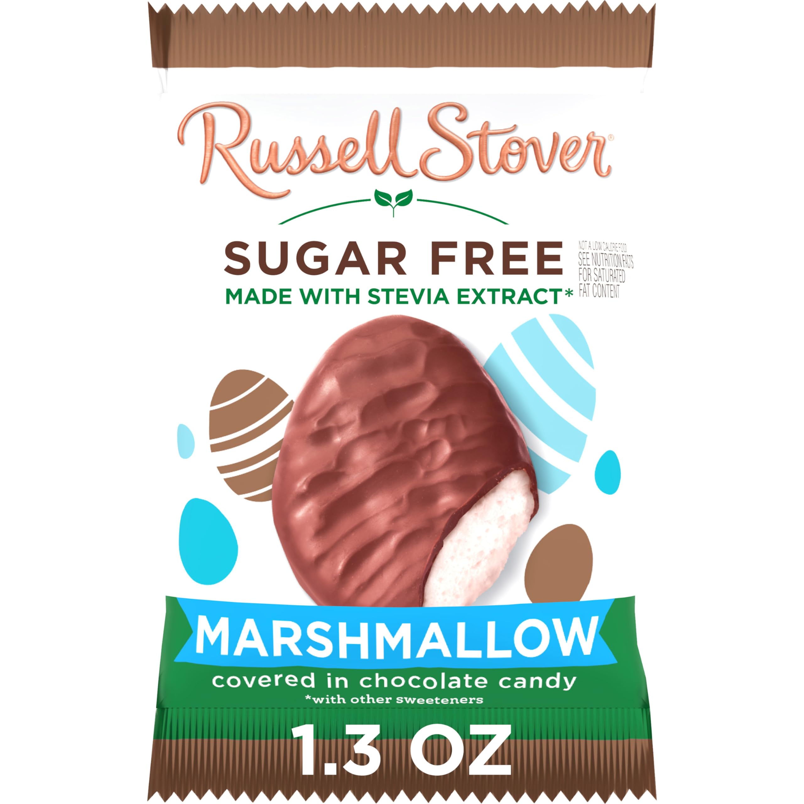Russell StoverEaster Sugar Free Marshmallow Chocolate Candy Easter Egg, 1.3 oz each (Pack of 18)