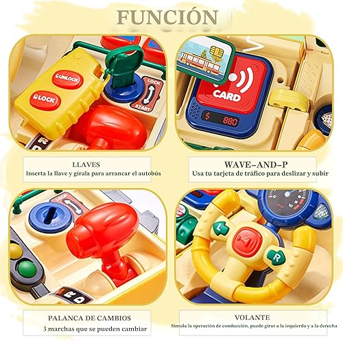 Miniatura 4 de HONGTUO Juguete de autobús escolar con sonido y luz, volante de simulación, autobús escolar para niños pequeños con educación musical, regalo