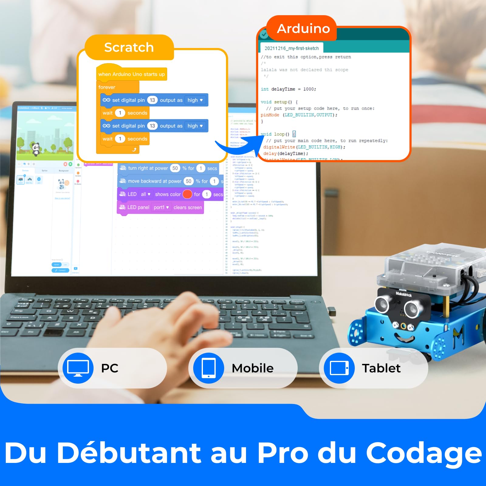 Makeblock mBot Robot Programmable Enfant, Robots Électroniques pour Enfants Apprenez à Coder avec Scratch et Arduino, Jouet pour Enfant 8 Ans+