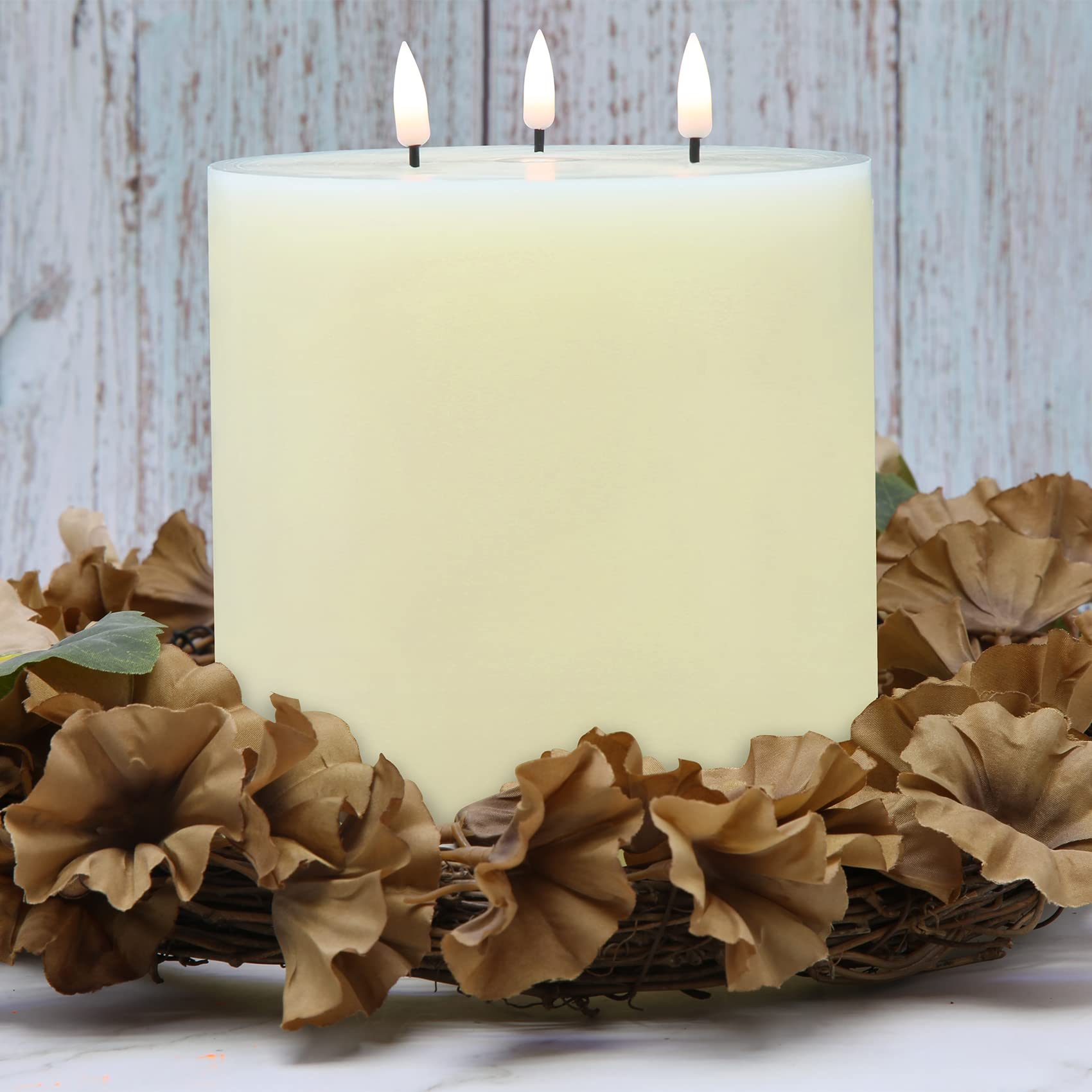 Girimax 3 Wick Ivory Flameless Candle with Remote, Î¦ 6" H 6" Large LED Pillar Candle Battery Operated Real Wax