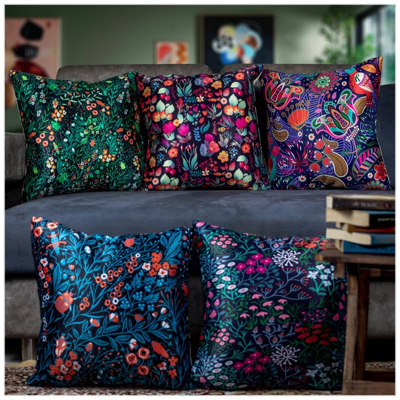 Decorative Satin Sofa Cushion Covers Set of 5, 24 Inch x 24 Inch 5 Piece, Sofa Big Cushion Pillow Cover, Multicolor, Floral Design, Zipper Closure (Floret, 24X24 Inches) Decorative Satin Sofa Cushion Covers Set of 5, 24 Inch x 24 Inch 5 Piece, Sofa Big Cushion Pillow Cover, Multicolor, Floral Design, Zipper Closure (Floret, 24X24 Inches)