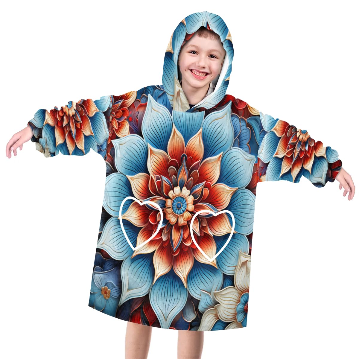 Wearable Blanket Hoodie for Kids, Gothic Florals Fleece Sweatshirt Blanket Oversized Blanket Sweatshirt with Pocket Flannel Warm Hooded Blanket 6-10 Year Old Girl Boy Gift, One Size