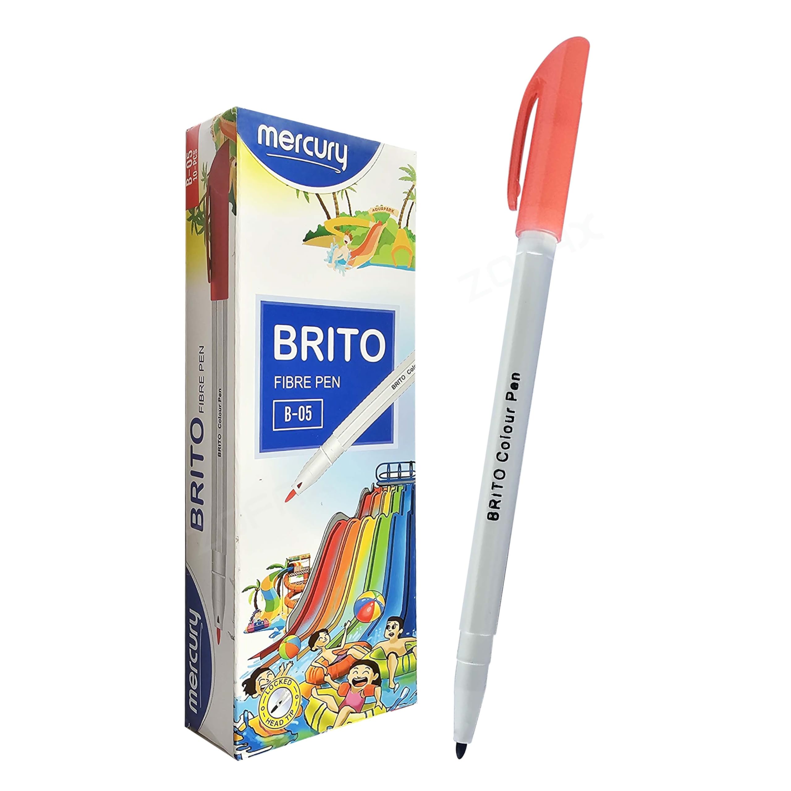 MERCURY Brito Fineliner Single Colouring Pens, RED, Pack of 50, Ideal for Write Draw Sketch Mark, Perfect for Office Home School Classroom Use