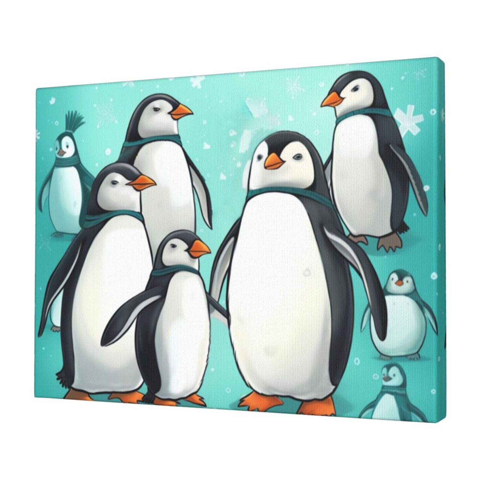 KLOPH Cute Penguins Canvas Wall Art for Living Room 12"x16" Modern Artwork Painting for Bathroom Hanging Canvas Prints Aesthetic Wallart for Bedroom Kitchen Office Wall Decor