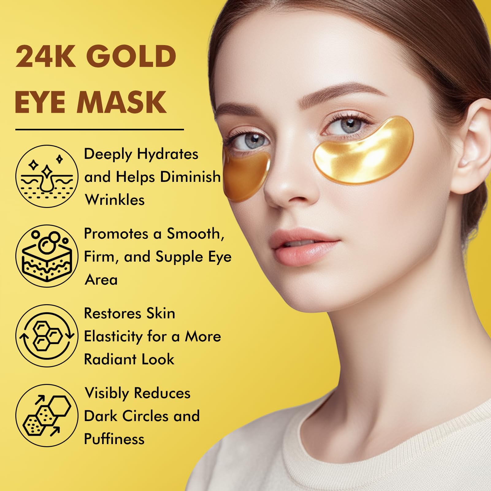 60 Pezzi Patch Contorno Occhi, Patch Occhiaie e Borse in Gel per Sotto gli Occhi, Maschera Contorno Occhi Idratante, Effetto Rinfrescante per Occhi Stanchi, Unisex (24K Gold)