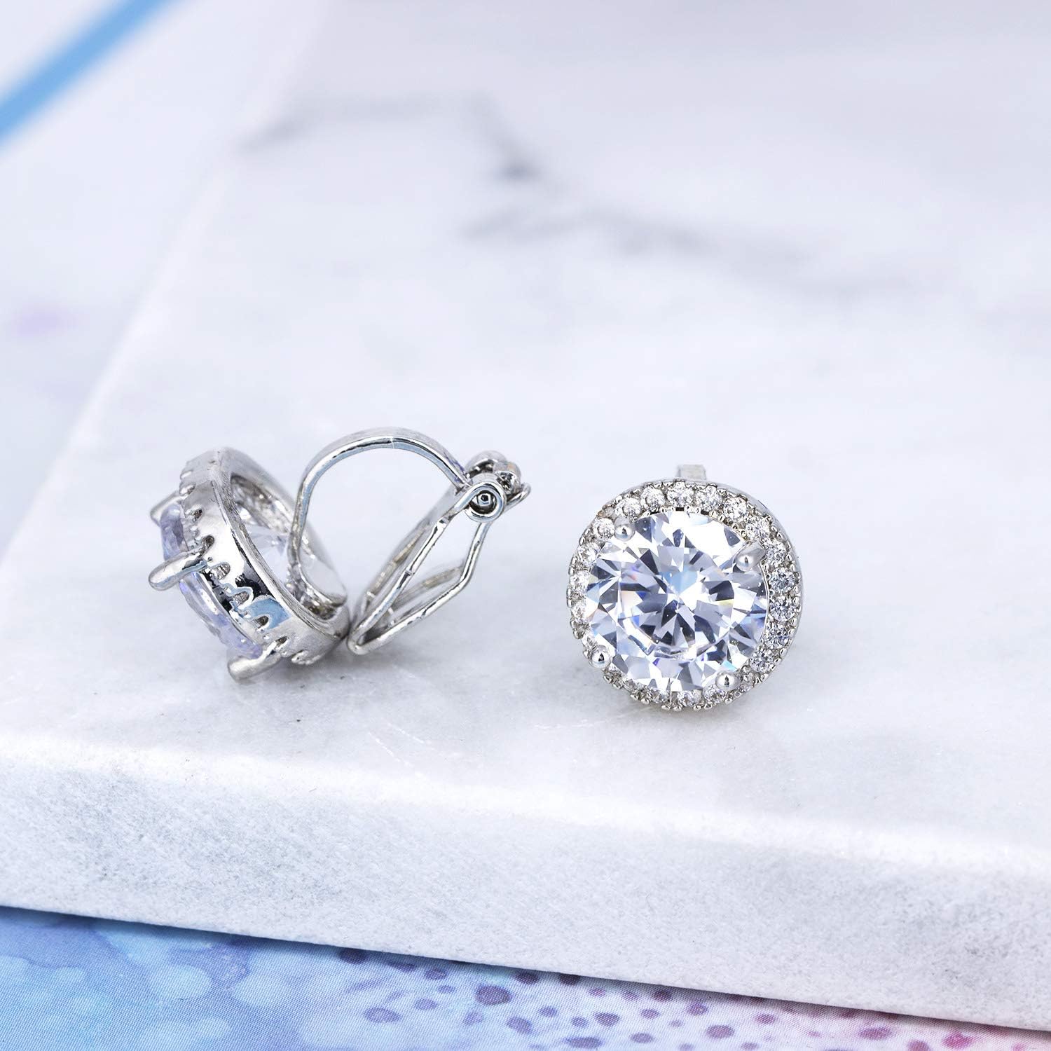 YOQUCOL 10MM Cubic Zirconia Crystal Clip On Stud Earrings Round Non Pierced Earrings for Women - Image 6