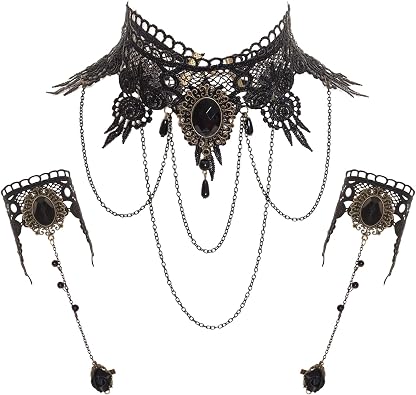 Black Choker Lace Necklace Bracelet Set Punk Necklace Wristband Gothic Bracelet Punk Jewelry Set for Women Halloween Weeding Party Cosplay
