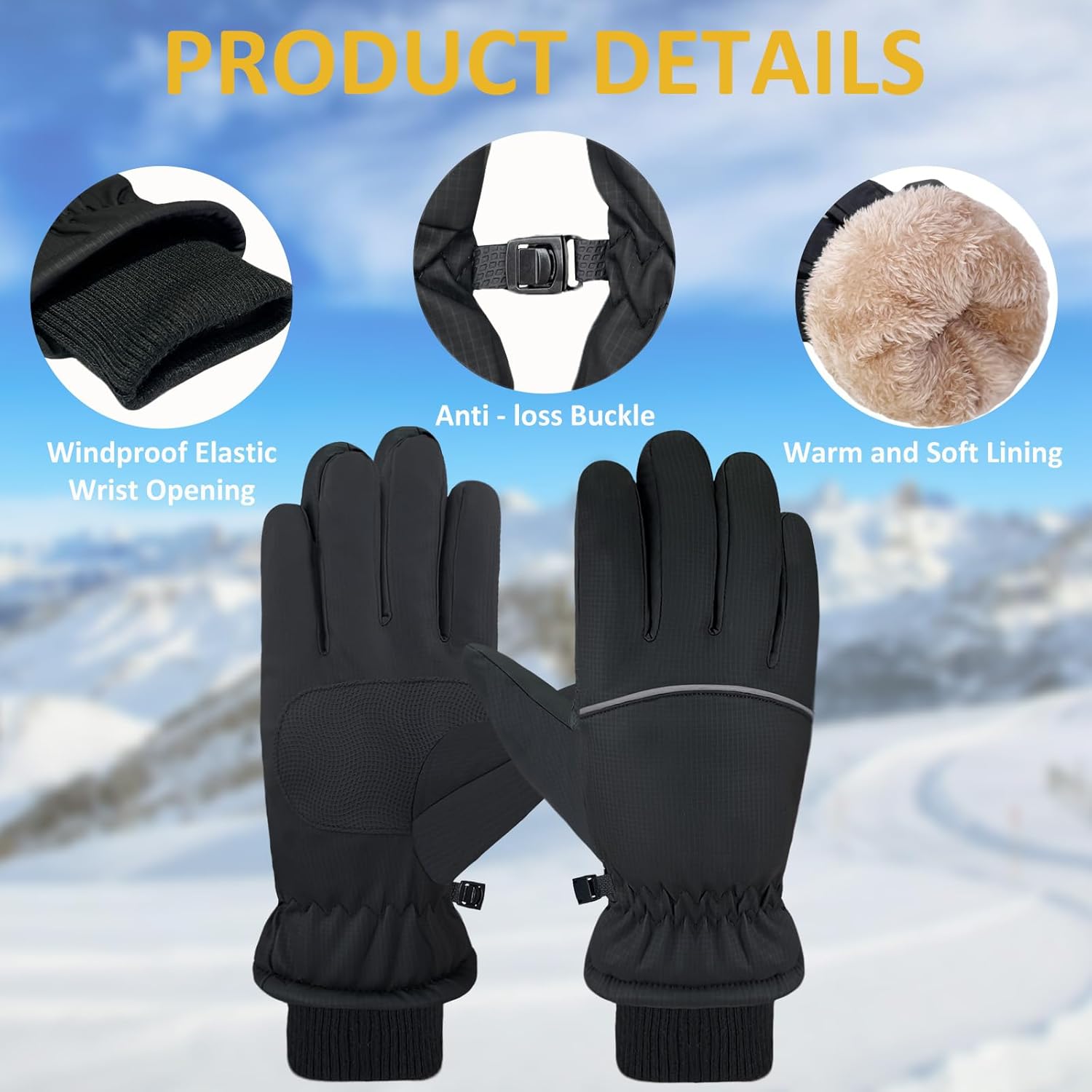 Winter Waterproof Ski Gloves Men Women Touchscreen Snow Warm Thermal Fleece Cold Weather Running Driving Hiking Biking - Image 2