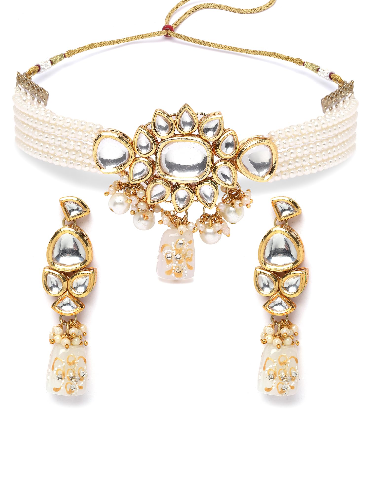 Karatcart White Tumble and Pearl Studded Polki Kundan Choker Necklace Set for Women (B0CD5N8SWZ) Amazon Price History, Amazon Price Tracker