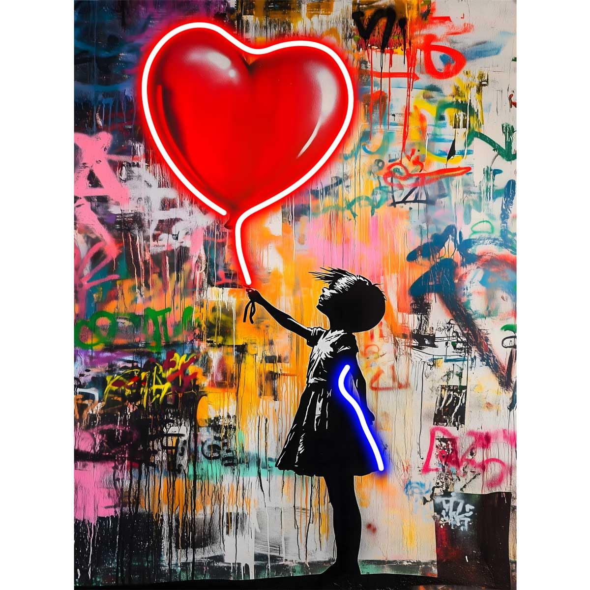 Palais Royal Quadro Stampa su Tela con LED Heart Baloon 60x80cm