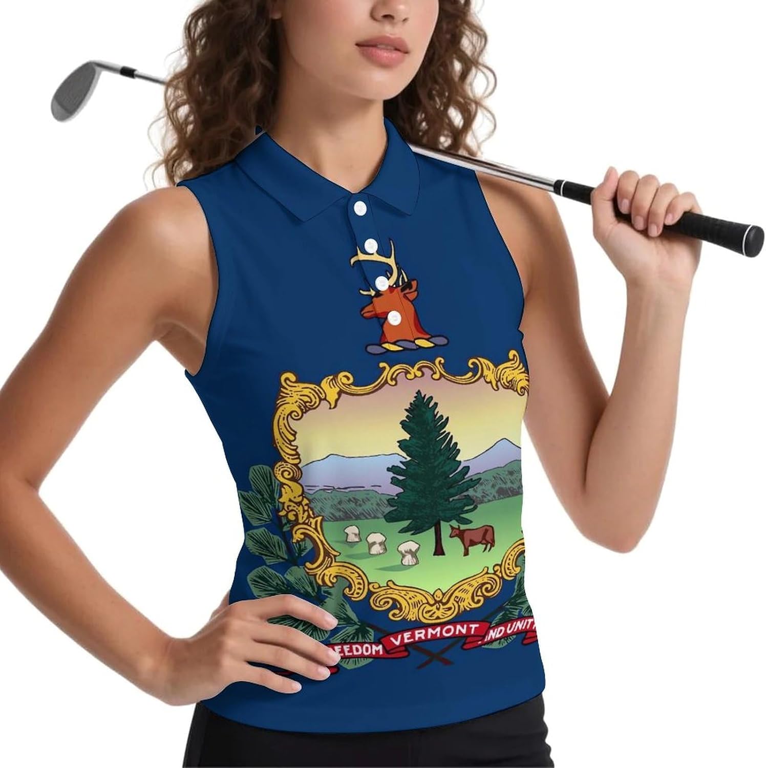 Vermont Flag Women's Golf Shirt Sleeveless Polo Shirts Tank Tops Blouses Tennis T-Shirts Casual