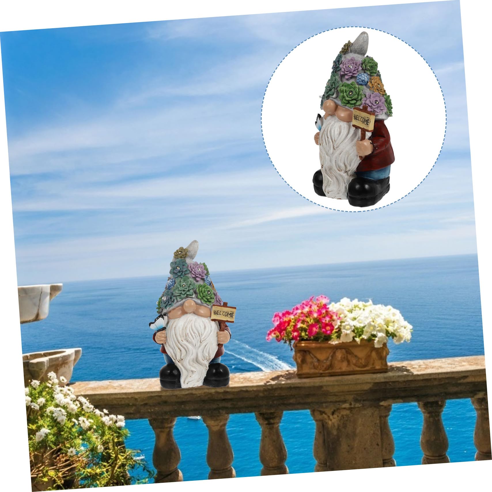 Gnomo da Giardino in Resina Verde Luce Solare, Cartello di Benvenuto, Resistente alle Intemperie, per Casa e Cortile