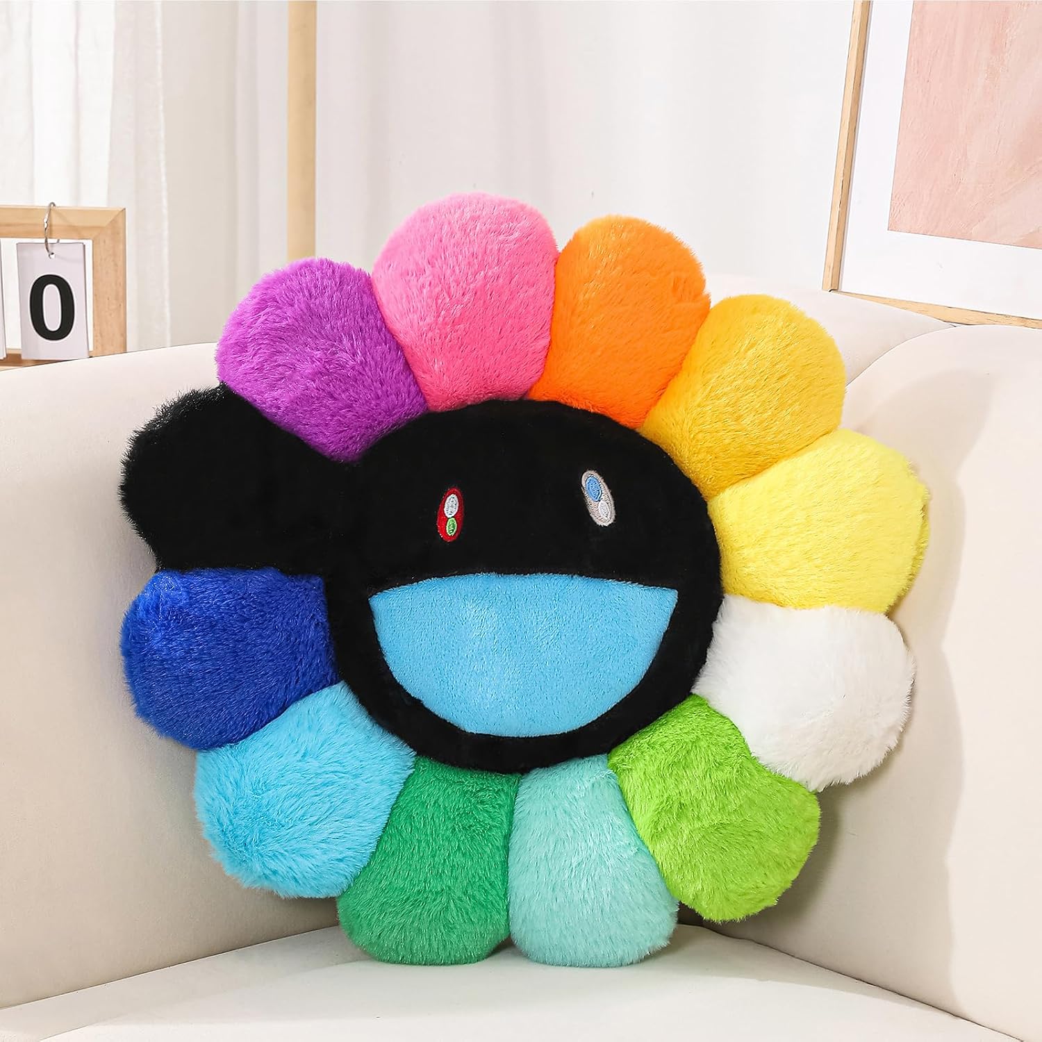 FIONOUT Flower Pillow, Flower Shaped Throw Pillow, Smiley Face Floor Cushions, Colorful Sunflower Plush Pillows, Cute Room Decor for Sofa Bedroom Car (40cm/15.7in)