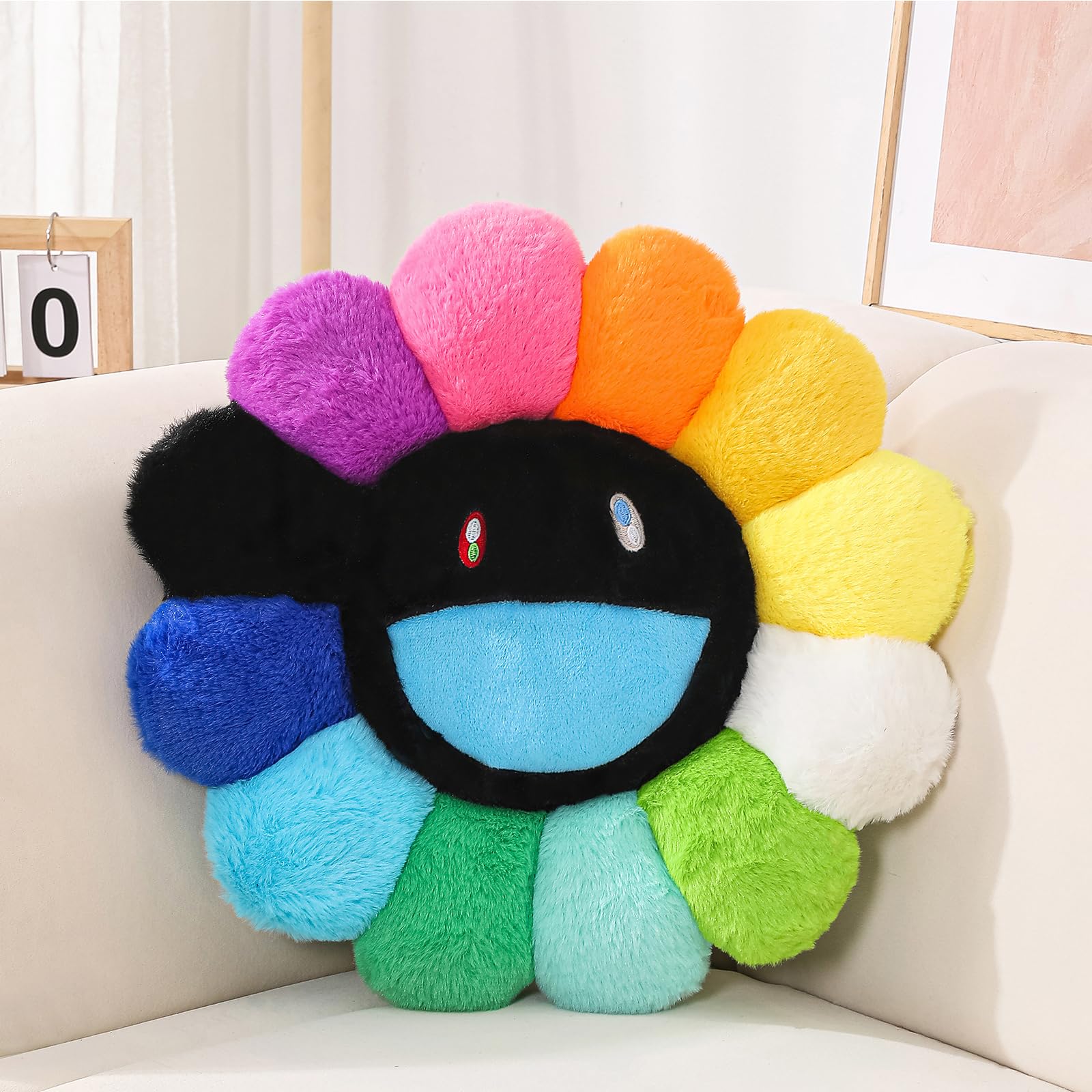 FIONOUT Cuscino a forma di fiore, cuscino da pavimento con viso di fiore, cuscino da pavimento colorato con girasole, grazioso cuscino decorativo per divano, camera da letto, auto (60 cm)