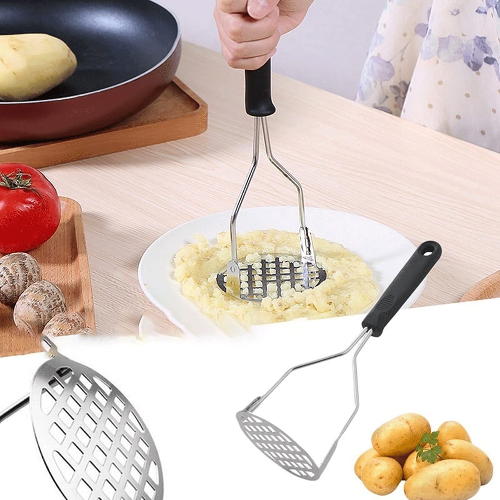 Kartoffelstampfer aus Edelstahl, gepresster Kartoffelstampfer, Püree-Saft-Hersteller, Kartoffelschieber, glatter Kartoffelpüree, Zerkleinerer, Obstwerkzeuge, Küchenstampfer