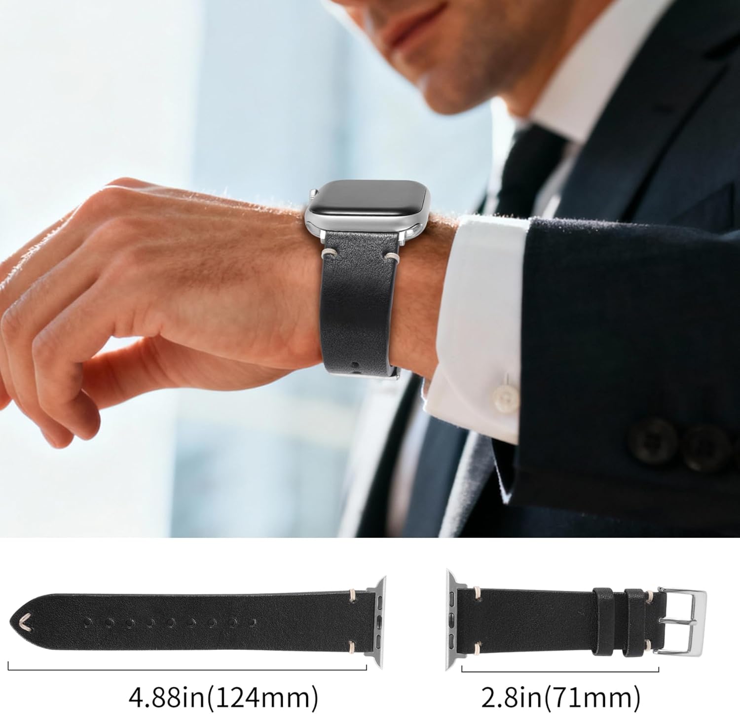 Rugged Genuine Leather Bands Compatible with Apple Watch 49mm 46mm 44mm 45mm 42mm 41mm 40mm 38mm for Women Men, Durable Wide Watch Replacement Straps for iWatch Ultra SE 11 10 9 8 7 6 5 4 3 2 1 - Image 3