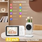 Babystar Moniteur de bébé vidéo Non WiFi, 3.2" HD Vision nocturne de l'écran, discours à deux voies VOX Mode 2 x Zoom et berceuses jouer, alarme d'alimentation