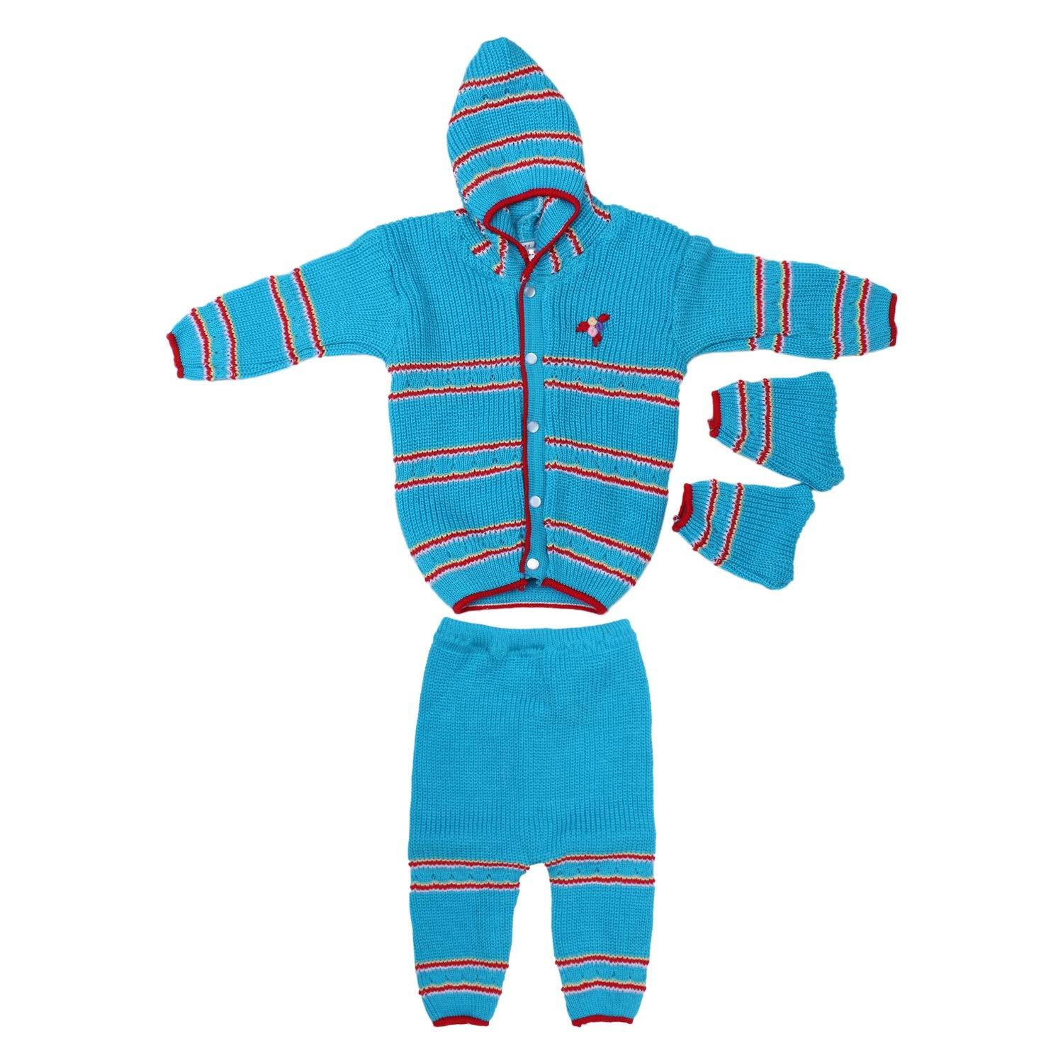 superminisUnisex Woolen Knitted Hooded Sweater with Pyjama and Booties Set