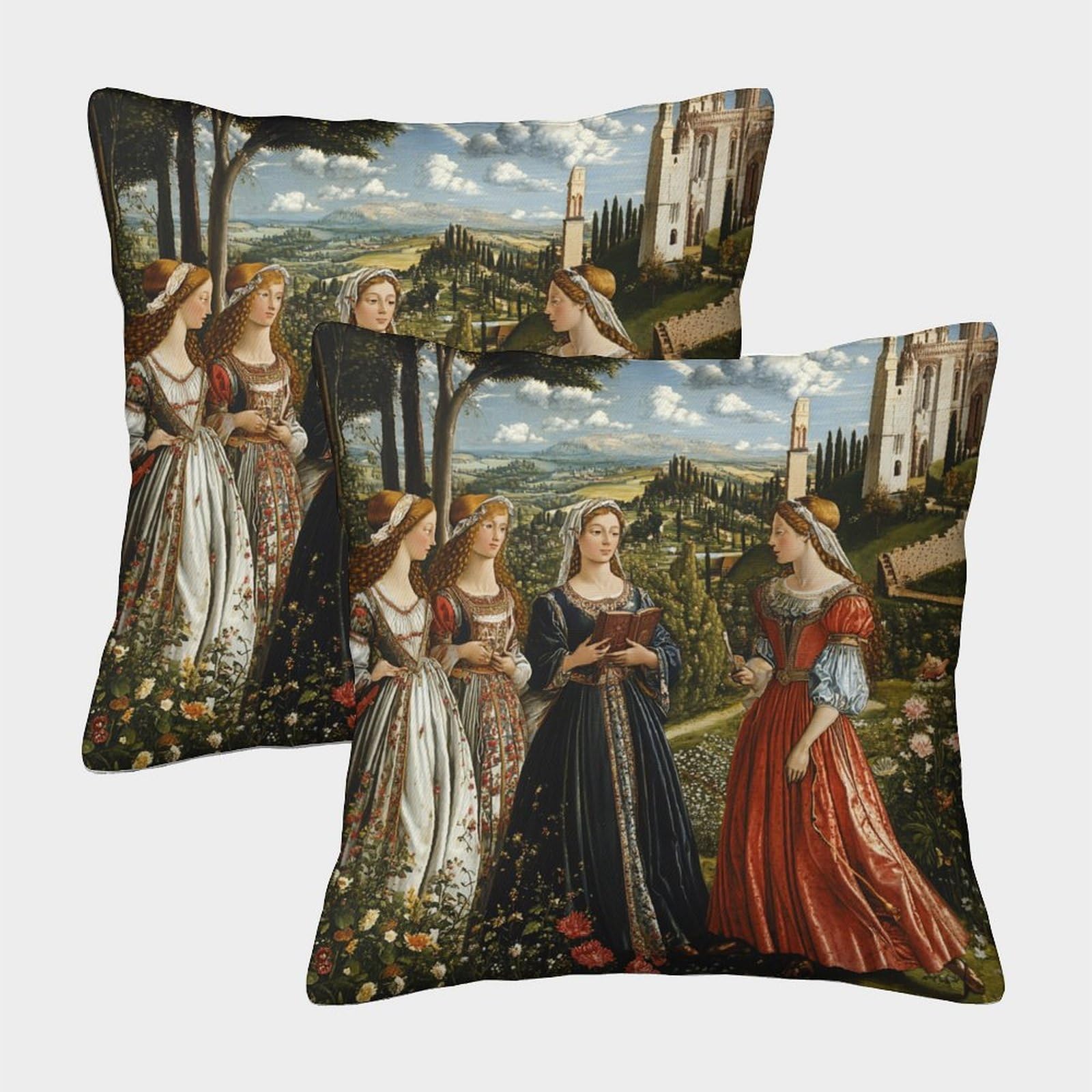 kaiyun 2 Pack Renaissance Landscapes Pillowcase 45x45cm,Elegant Figures Gardens And Classical Architecture Cushion Cover,3D Digital Printing Bed Sofa Decorative